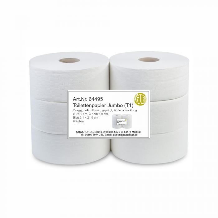 Großrolle Toilettenpapier weiß T1 Frischfaser, 2-lagig 6 Stück